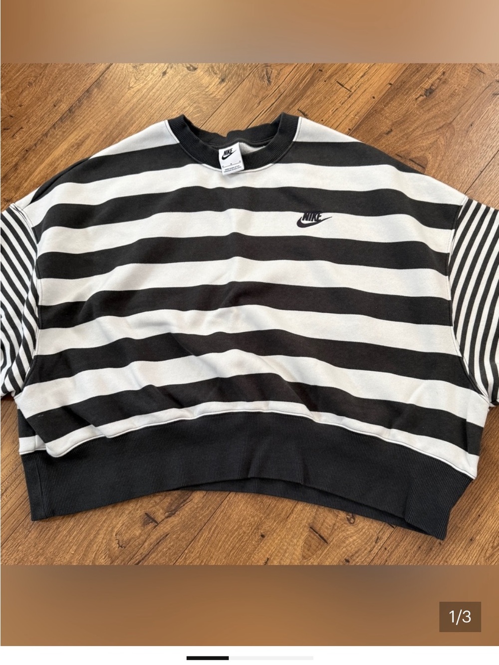 Nike Women's Black & White Striped Cropped Sweatshirt